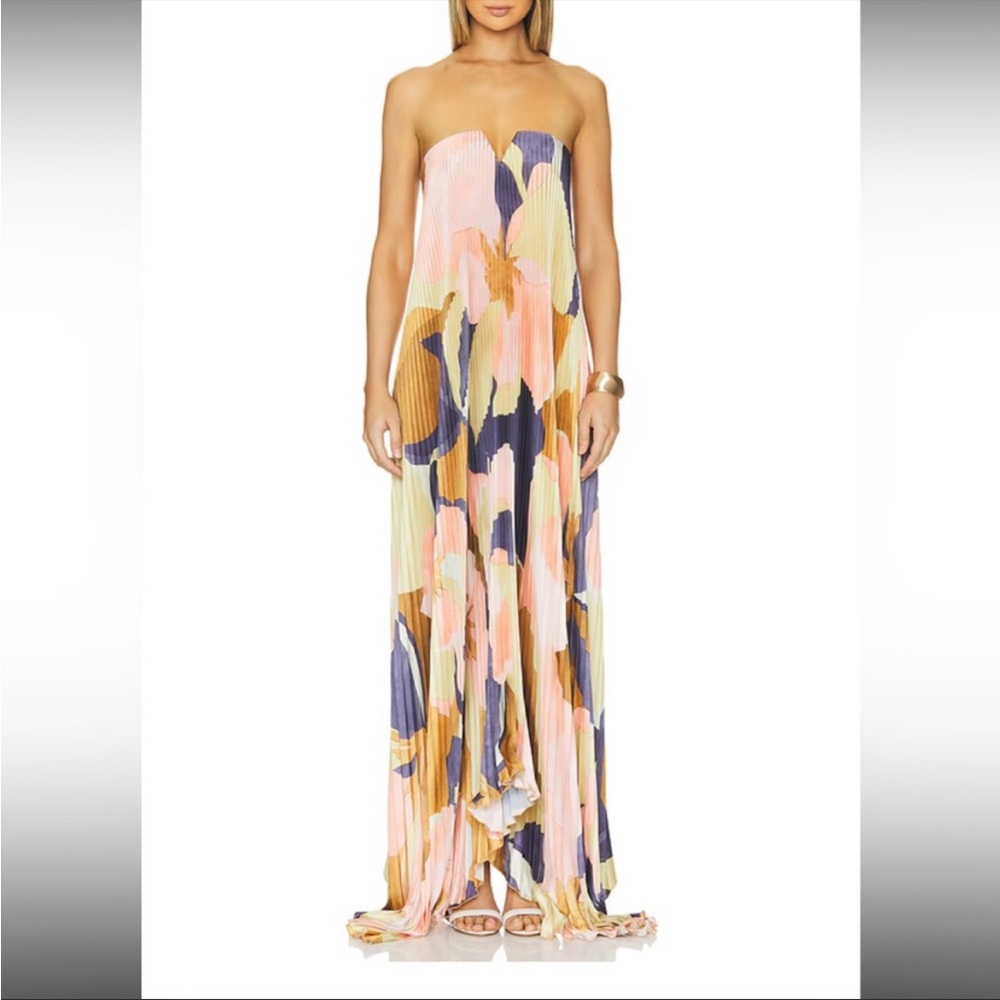 Elegant Multicolor Strapless Maxi Dress